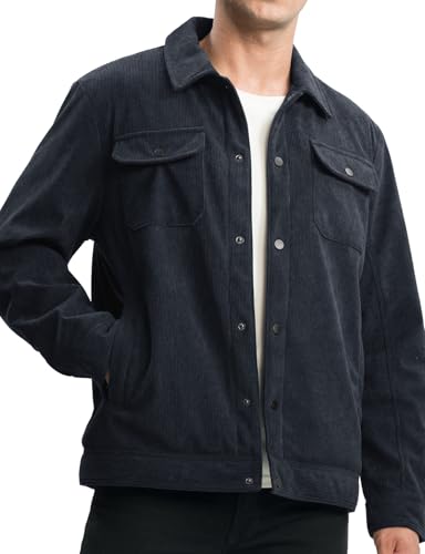 Image of TBMPOY Men's Corduroy Jacket Fleece Sherpa Winter Trucker Work Cargo Coat | Warm,Thick,5 Pockets,Turn-down Collar,Casual,Travel