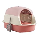Hooded Cat Litter Boxes Hooded Cat Litter Tray Enclosed Cat Toilet Anti Splashing Cat Litter Tray Pet Litter Boxes, Pink