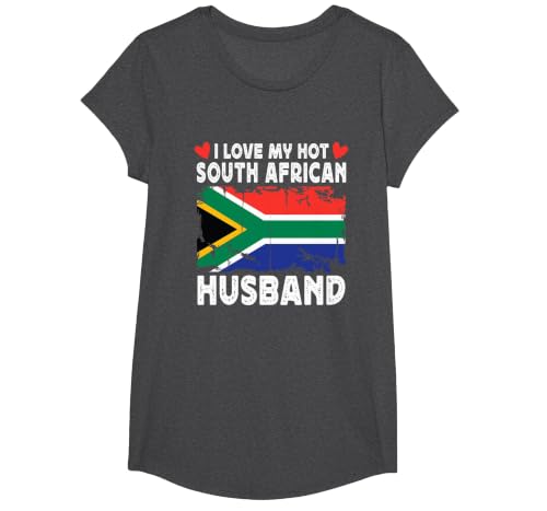 I Love My Hot South African Husband Spouses South Africa T-Shirt, Girls, Dark Heather Grey, Medium