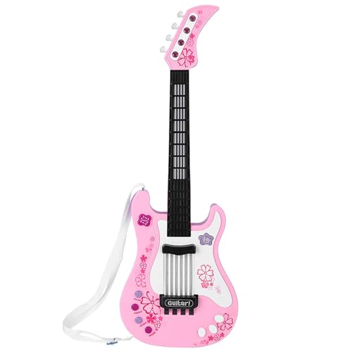 Mini jouet guitare pour enfants avec basse multifonctionnel et sangle rose