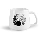 Tasse à café avec anse - Céramique classique Ailes de démon d'ange blanc Yin Yang （14oz/400ml） Pour café, soupe, thé, lait, latte, chocolat chaud, pour femmes et hommes