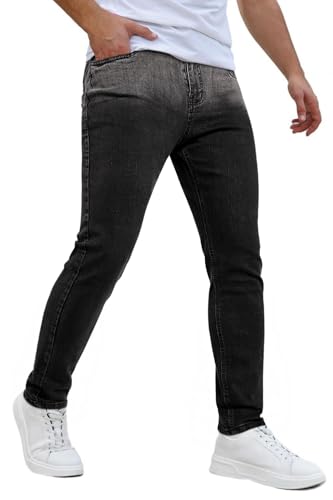 Mens Jeans Slim Fit Gradient Color Stretch Denim Pants for Men Slim Leg Grey Black 28