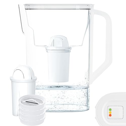 Wessper Jarra Filtradora con Contador LED de Agua 2.7 L, Compatible con el Filtro Brita Classic | Filtro de Agua que Reduce la Cal y el Cloro | Jarra Filtrante + Cartucho + 4x Disco Filtrante