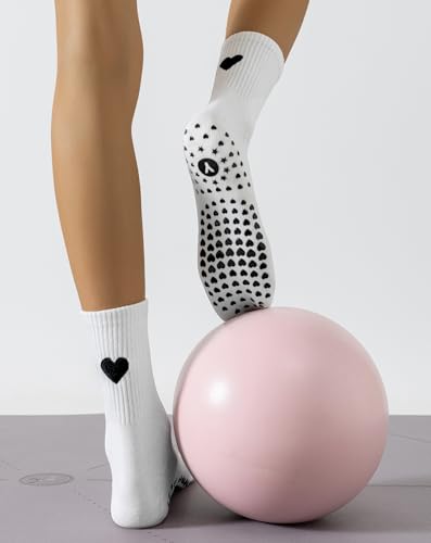 Image of Yawlsow Pilates Grip Socks for Women Yoga Grippy Socks Cute Barre Non Skid Athletic Crew Sticky Sock Workout Hospital