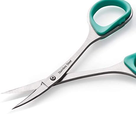 Beaditive Sewing and Embroidery Scissors Set (2 Pc.) Curved and Straight, Sharp, Stainless-Steel Design | Precision Tips, Ergonomic Rubber Handle Grip | Small, Compact DIY Use (with Leather Sheaths)