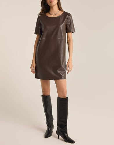 Women's Faux Leather Mini Dress Short Sleeve Leather Tunic Dress A-Line Party Dress2