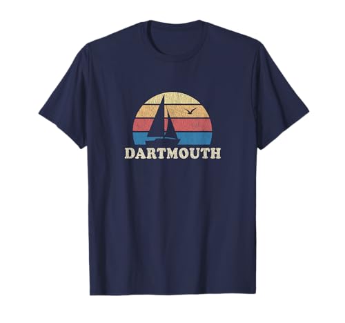 Dartmouth MA T-Shirt Vintage Sailboat anni '70 Throwback Sunset Maglietta