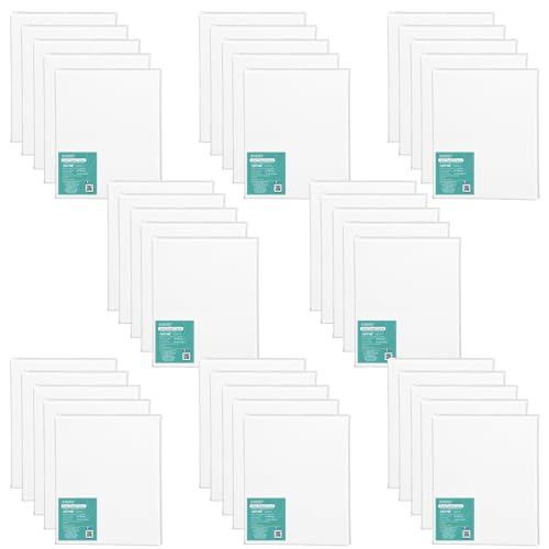 Exerz 30x40cm Stretched Canvas 40pk - 1.7cm Pre-Stretched Canvas Artist Blank/280GSM 100% Cotton/Triple Primed/Acid Free/Medium Grain - Acrylic & Oil