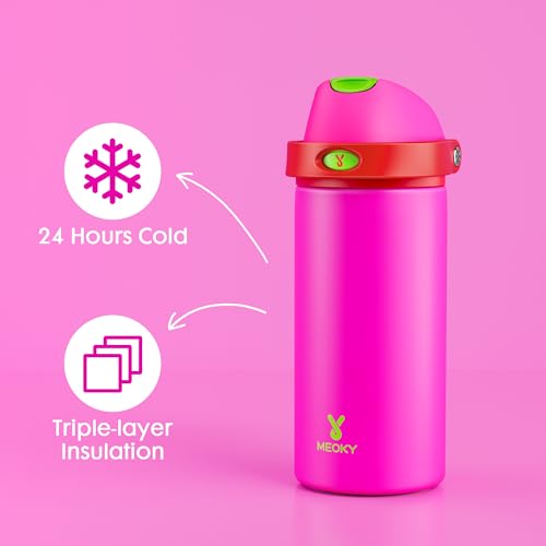 Image of Meoky 2 Pack 18 oz Insulated Kids Water Bottle for Gym | 2-in-1 Straw and Spout Lid, Leak Proof, Stainless Steel, Fits in Car Cup Holder, BPA-Free, All the Berries & Starry Lilac