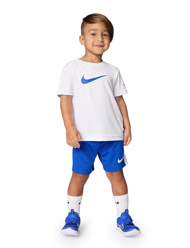 Image of Nike Boys Polyester Solid Little 2 Piece Swoosh T-Shirt Tee & Mesh Shorts Set