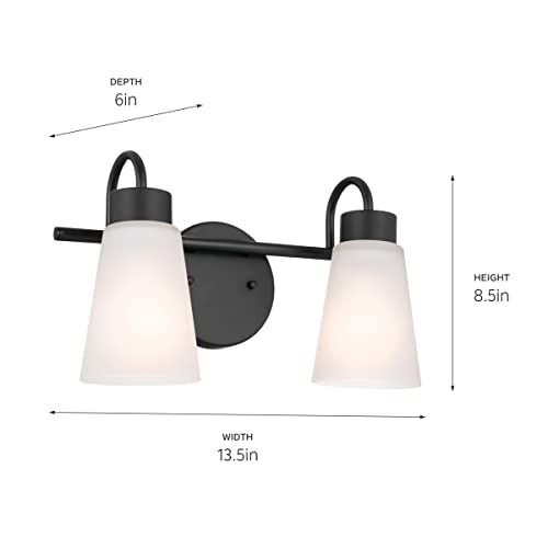 Image of Kichler Erma 2-Light Bathroom Vanity Light Fixture with Clear Satin Etched Glass, Updated Traditional Wall Light in Black, (13.5 inch x 8.5 inch)