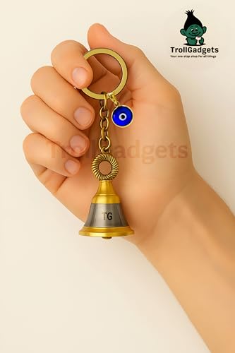 Image of TrollGadgets Premium Guardian Bell Keychain for Bike & Car | Tibetan Texture Bell Keychain with Evil Eye & Silver Hook | Good Luck Charm with Laser-Engraved Box And Potley