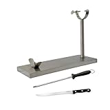 Fackelmann Set Soporte Jamonero Fijo Acero Inoxidable, 49x34 cm, Especial Jamones Grandes, Incluye Cuchillo Jamonero 34/34 cm y Chaira