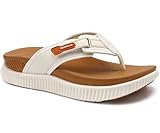 KuaiLu Womens Orthopedic Flip Flops with Arch Support Plantar Fasciitis Walking Sandals For Women Ladies Athletic Thick Cushion Recovery Sandals Slip On Indoor Outdoor Summer Casual White Khaki Size 9