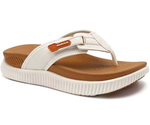 KuaiLu Womens Orthotic Cushion Flip Flops Sport Recovery Walking Sandals for Women with Comfortable Arch Support - Adjustable Flatform Slip On Indoor Outdoor For Summer Casual