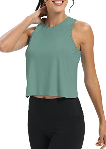 Image of Mippo Workout Tops for Women Cropped Open Back Sleeveless Tank Tops Athletic Gym Yoga Shirts Loose Fit