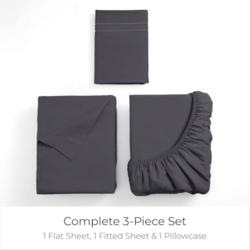 Image of Mellanni Twin Sheets Set - 3 PC Iconic Collection Bedding | Hotel Luxury, Extra Soft, Cooling Bed Sheets - Wrinkle, Fade, Stain Resistant (Twin, Charcoal)