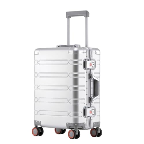 Suitcase All-aluminum Magnesium Alloy Suitcase Universal Wheel High-end Aluminum Frame Trolley Case 20-inch Suitcase Suitcase Tags(Silver,20in)