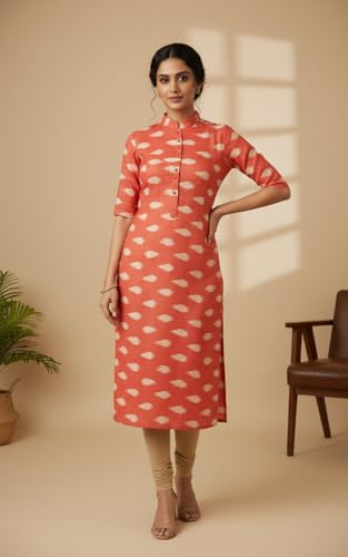 Image of Cotton Pochampally ikat unstitched blouse, Kurthi, long frock fabric material for women (1 meter, 2 meters & 3 meters)