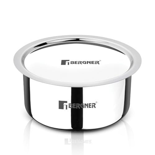Image of Bergner Argent 16cm (1.9L) Triply Tope with Stainless Steel Lid, Small Topia /Patila, Flared Lid, Consumes Less Oil, Healthy Cooking, Food Safe, Even Heat Distribution - Induction and Gas Stove Ready