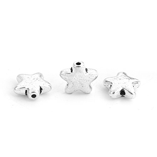 Sadingo - Perlas metálicas con Forma de Estrella Plateada, 50 Unidades, 12 x 11 mm, Estrellas de Metal, Perlas intermedias de Estrella