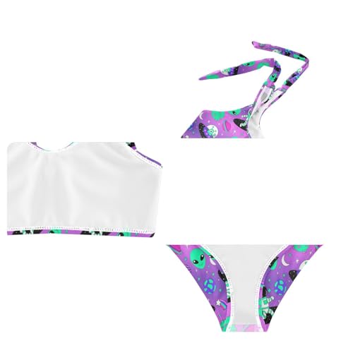 Wusikd Astronauts Alien Girls Swimsuits Two Piece Space Cartoon Swimwear Bikini Set for for Girls Size 7-8T4