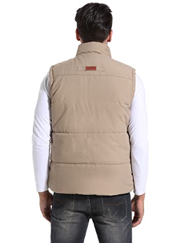 Image of Flygo Men's Winter Warm Outdoor Padded Puffer Vest Thick Fleece Lined Sleeveless Jacket, Khaki, XX-Large
