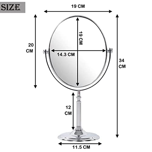 Image of KEYSTREAM Double-Sided Makeup Mirror with 5X & 1X Magnification | Tabletop Vanity Mirror with Stand | Rotating Handheld Beauty Mirror for Men & Women - Silver Finish