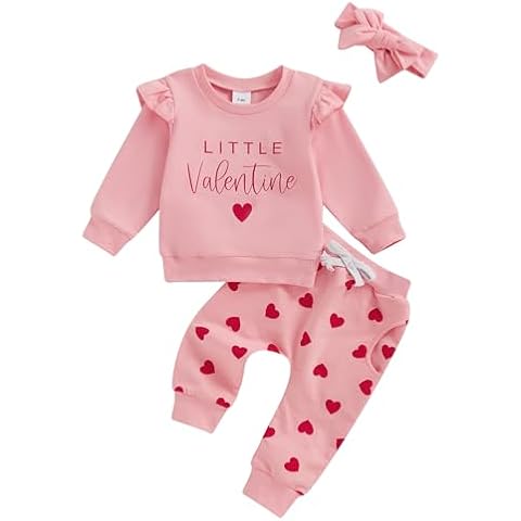 CIYCUIT Baby Girl Valentines Outfit Letter Print Sweatshirt with Heart Pants Headband Set (Pink, 0-6 Months) Cover