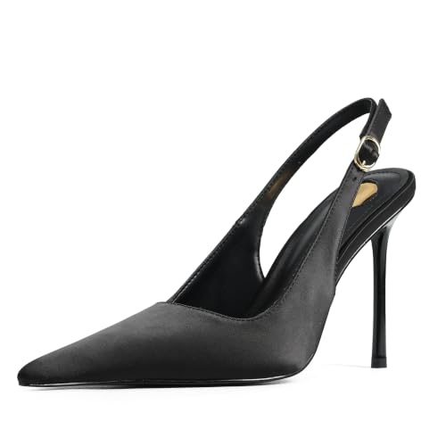 Image of Satin Slingback Pumps Women Floral Knot Pointed Toe Stiletto Heels