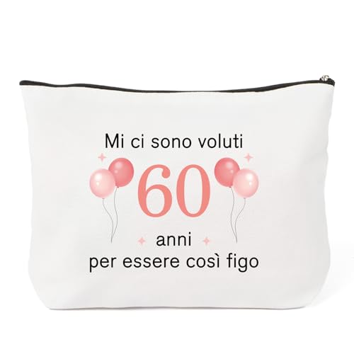 Gishnia Regalo Donna 60 Anni Compleanno, Idee Regali per 60 Anni Mamma Nonna Zia Amica Famiglia Colleghe Sorella Compleanno,Regalo 60 Compleanno Donna Originale,Borsa per Cosmetici