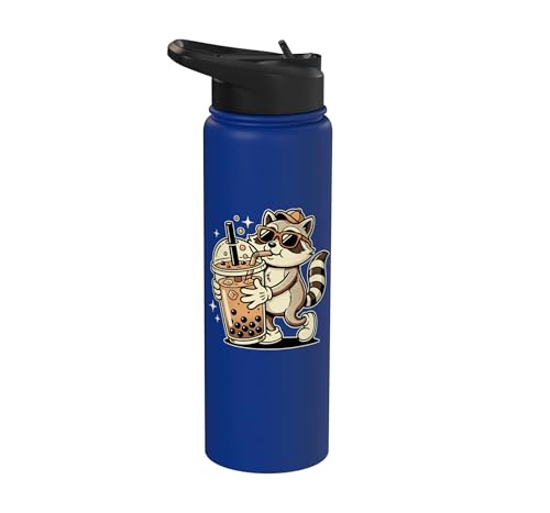 Funny Raccoon Drinking Iced Coffee Boba Lover Stainless Steel Insulated Water Bottle