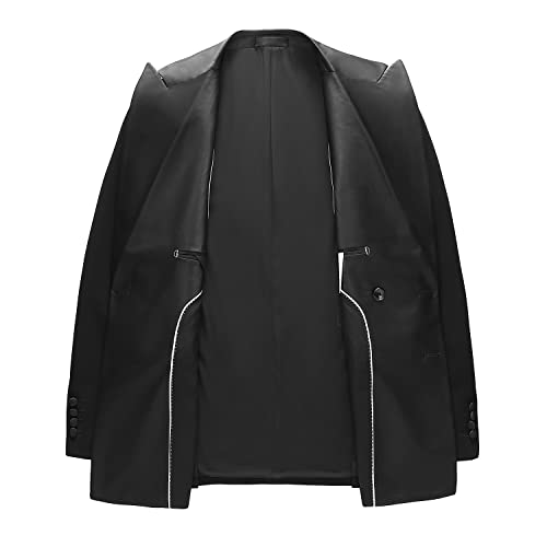 Mogu Mens 3 Piece Double Breasted Suits Slim Fit Black And White Tuxedo For Wedding Dinner Prom Party Blazer 40 / Pants 36 Black #TOP3