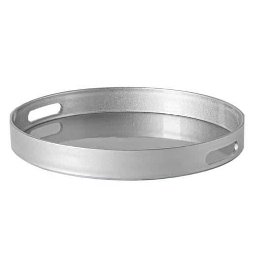 Argon Tableware 33cm Round Serving Tray with Handles - Silver - Metallic Finish Decorative Breakfast Tray Melamine Food Tray for Eating, Snacks, Drinks, Food Serving
