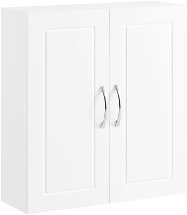 SoBuy Wall Cabinet Over the Toilet, Medicine Cabinet with Adjustable Shelves, Small Bathroom Storage Organizer, Narrow Kitchen Laundry Room Cabinets Wall Mounted, White FRG231-T-W