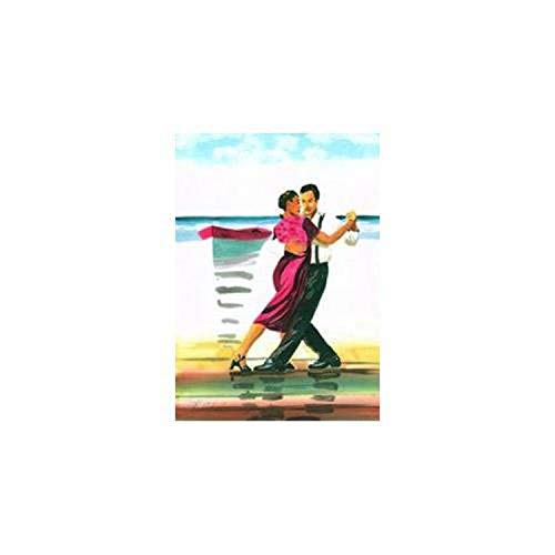 buyartforless Romantic Seaside Tango by Irene Celic 27.5x19.75 Art Print Poster Romance Red Dress Dancing Seaside