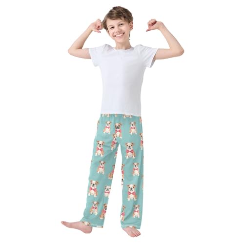 ALAZA Seamless Bulldog with Bow Pajamas Bottoms with Pockets Comfy Pjs Sleepwear Elastic Waistband Pajamas Pants Lounge Pants for 6-14 Years2