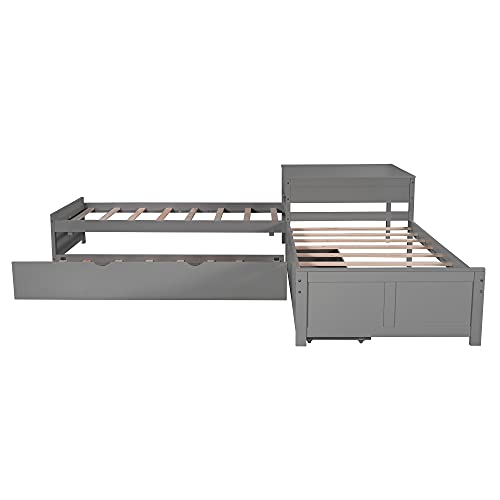 Buy SOFTSEA Corner LShaped Twin Platform Beds with Drawers, Trundle
