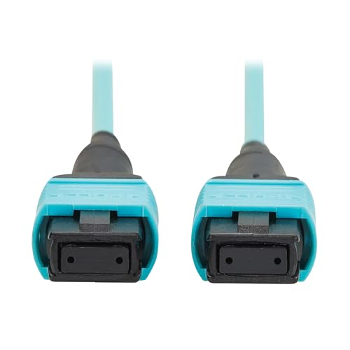 Image of Eaton Tripp Lite Series 10 Meter OM4 50 /125 Fiber Optic Cable, 100G Multimode (12F MPO /MPO-PC Female-to-Female) Type-B Polarity, OFNP Jacket, Aqua, TAA Compliant (N845B-10M-12TAA)