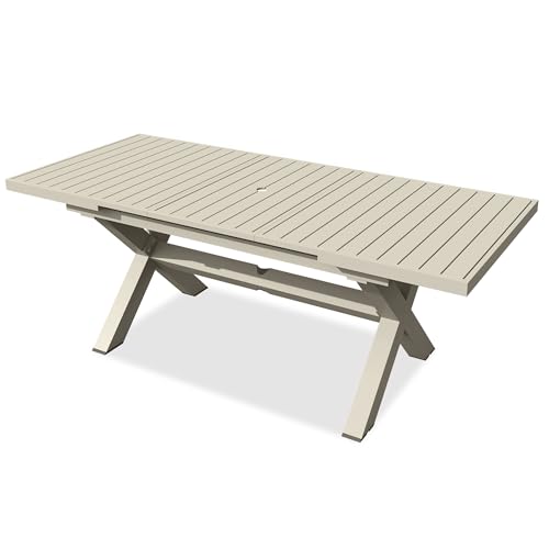 TWT Aluminum Outdoor Dining Table for 8, 62.8' - 82.5' Extendable Patio Dining Table with Umbrella Hole on Top with X-Sh