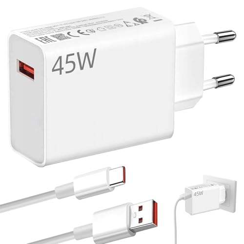 Cargador 45w, Cargador Rapido para Xiaomi y Cable USB C 1metro, Turbo Carga Rápida Adaptador y Tipo C Cable para Xiaomi Pad 6 Pad Pro 5g Redmi Note 13 Poco Pad M6 Mi 10t Lite