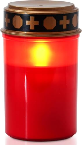 Homemory LED Grabkerze, 7cm x 12,5 cm, Rotes IP44 Wasserdichtes Outdoor Flammenloses Kerzenlicht, Grablicht mit Timer, Batteriebetriebene Grabkerze, Friedhofskerze Grablaterne