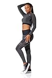 STARK SOUL Fitness Set - Crop-Top Longsleeve und Sport Leggings High Waist | Farbe: Schwarz-Melange, Größe: S
