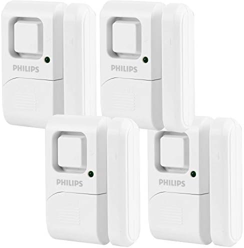 Philips Personal Security Window and Door Alarm, 4 Pack, DIY Protection, Burglar Alert, Wireless, Chime/Alarm, Easy Installation, Ideal for Home, Garage, Apartment, RV and More, LRM3320W/27