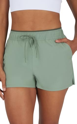 Yogalicious Short de corrida com ajuste relaxado 7,6 cm atlético 2 em 1 forro interno leve com cordã