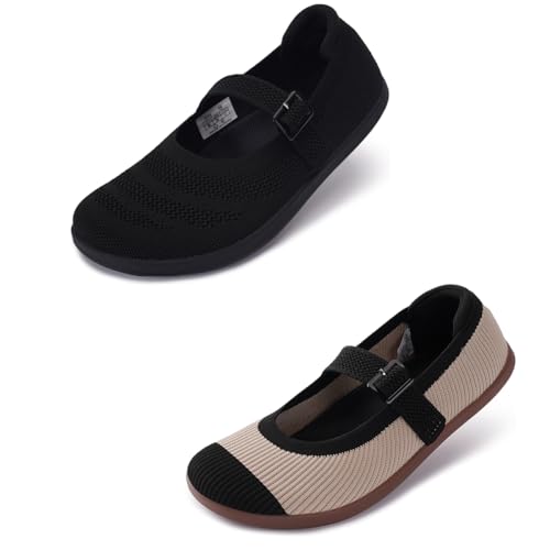 WHITIN Women's Barefoot Mary Jane Shoes Size 10.5, Black and Nude Black