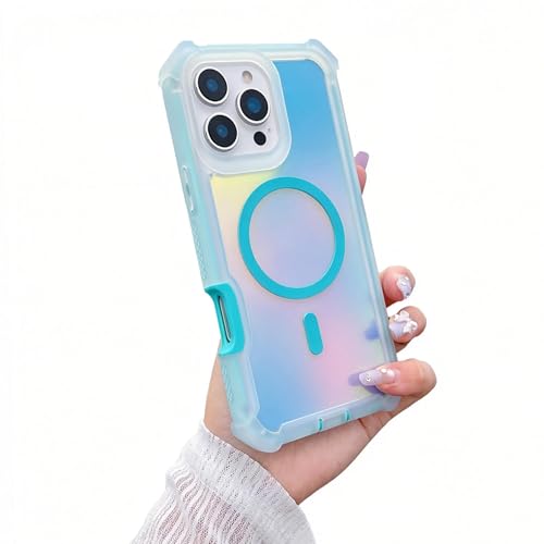 Coque iPhone 16 Pro femelle coque laser dégradé bleu antichoc MagSafe