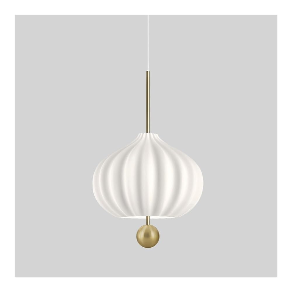 ITOSUI Modern Mid Century Pendant Light Ribbed Glass Hanging Lamp Pleated Onion Shade 12.6-Inch Gold Metal Ceiling Fixture for Kitchen Island Dining Table Foyer E26 59.1" Cord