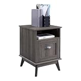 Newport Series Tall Wooden Home Office File Cabinet with Fully Extended Drawer | Side End Table | Sturdy and Stylish | Easy Assembly | Smoke Oak Wood Look Accent Living Room Furniture