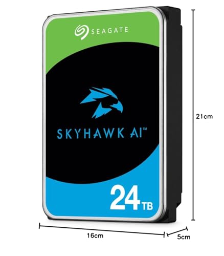 Seagate Skyhawk AI 24 to, Disque Dur Interne de vidéosurveillance, 3,5 Pouces SATA 6 Gbits/s, 512 Mo, pour système de caméras de sécurité, Services Rescue en Interne Inclus (ST24000VE002)